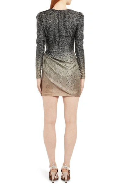 Shop Fendi Long Sleeve Lace Inset Degrade Silk Minidress In Beige
