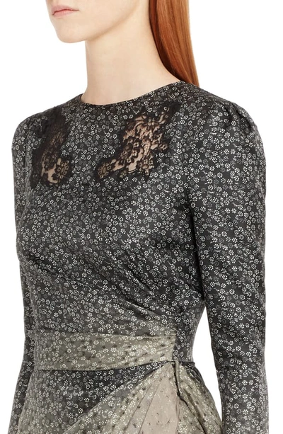 Shop Fendi Long Sleeve Lace Inset Degrade Silk Minidress In Beige