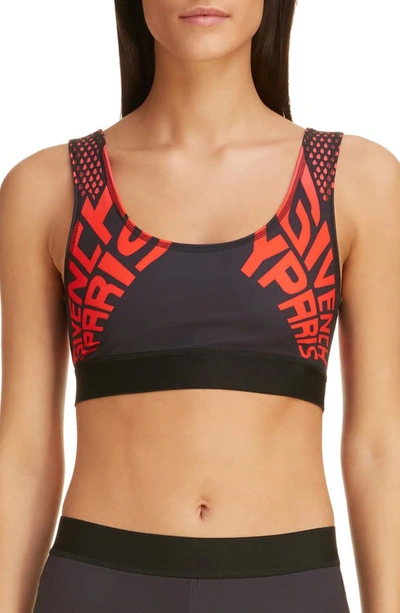 Shop Givenchy Logo Sports Bra In Black/ Red