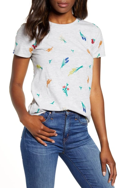 Shop Lucky Brand Embroidered Flower Tee In Heather Grey