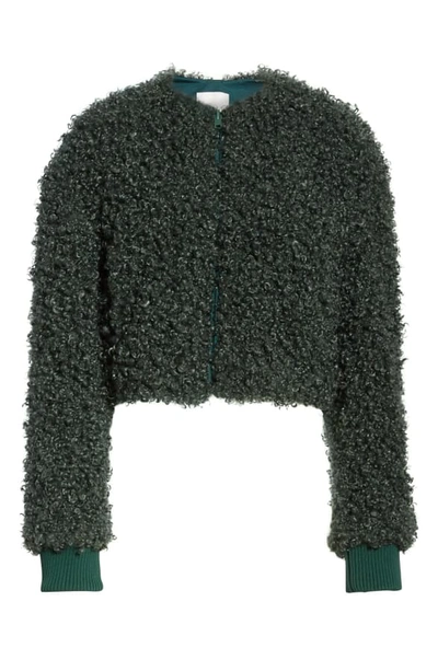 Shop Tibi Curly Faux Lamb Fur Crop Jacket In Leaf Green