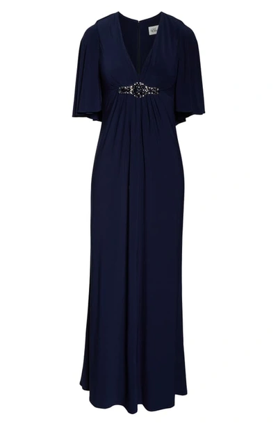 Shop Eliza J Cape Back Gown In Navy