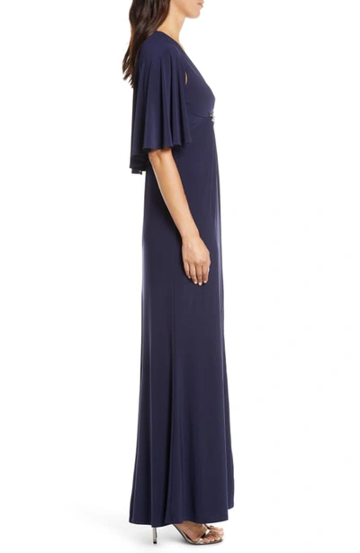 Shop Eliza J Cape Back Gown In Navy