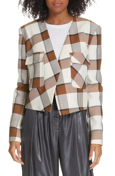 Shop Tibi Dylan Plaid Crop Jacket In Ivory Multi