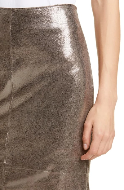 Shop Brunello Cucinelli Sparkle Leather Midi Pencil Skirt In Silver