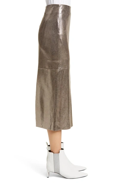 Shop Brunello Cucinelli Sparkle Leather Midi Pencil Skirt In Silver