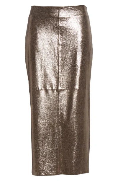 Shop Brunello Cucinelli Sparkle Leather Midi Pencil Skirt In Silver