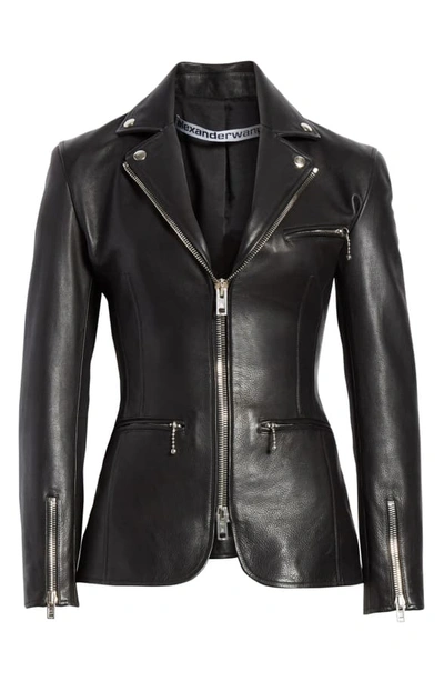 Shop Alexander Wang Ball Chain Leather Moto Jacket In Black