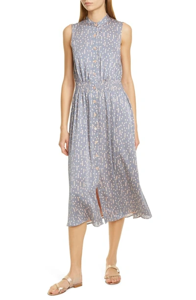 Shop Equipment Andrinna Print Button Front Midi Dress In Rose Cloud True Blue