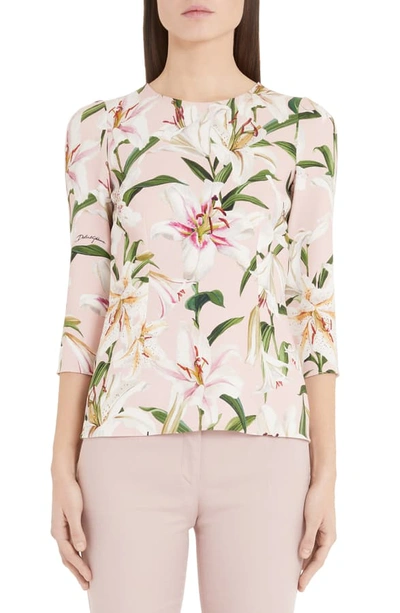 Shop Dolce & Gabbana Lily Print Top In Pink Lily