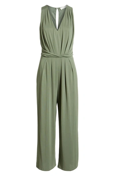 Shop Astr Easy Twist Waist Jumpsuit In Sage