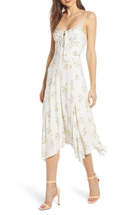 wayf hampshire handkerchief midi dress