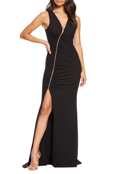 Shop Dress The Population Cher Ruched Zipper Gown In Black