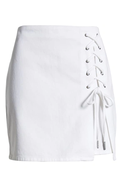 Shop Cupcakes And Cashmere Lace-up Denim Skirt In White