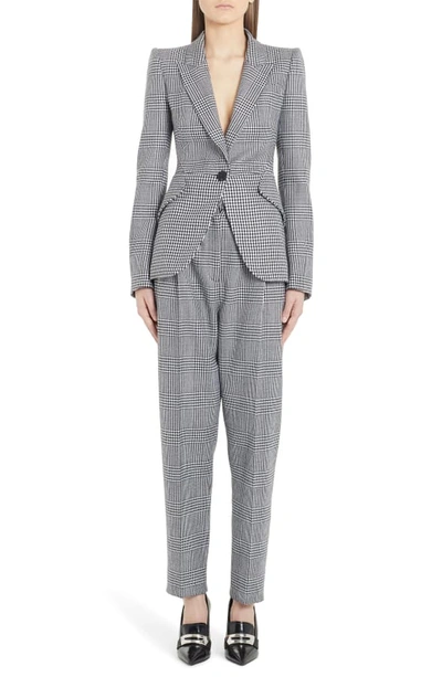 Shop Alexander Mcqueen Houndstooth Wool Blazer In Black/ Ivory