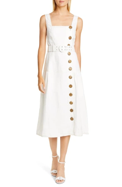 Shop Nicholas Button Front Linen Pinafore Dress In Ivory