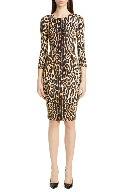 Shop Burberry Leopard Print Body-con Dress In Camel