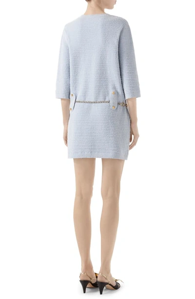 Shop Gucci Belted Cotton Blend Sweater Dress In Heavenly