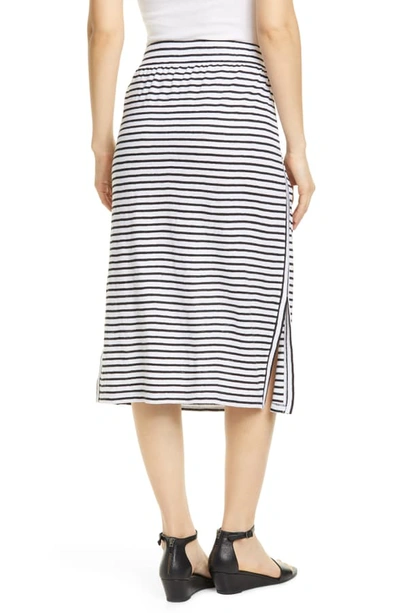 Shop Eileen Fisher Stripe Organic Linen Knit Skirt In White/ Black