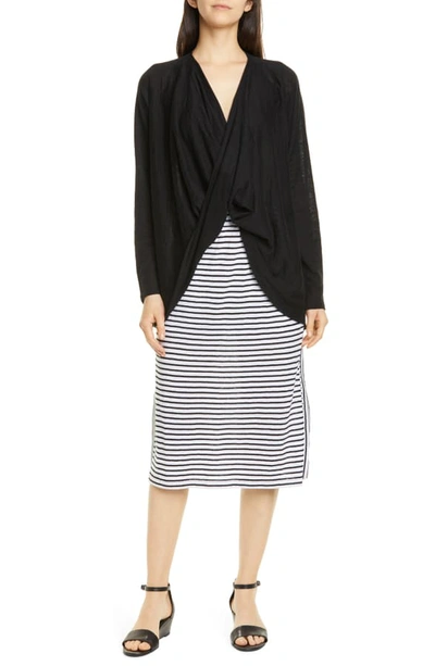 Shop Eileen Fisher Stripe Organic Linen Knit Skirt In White/ Black