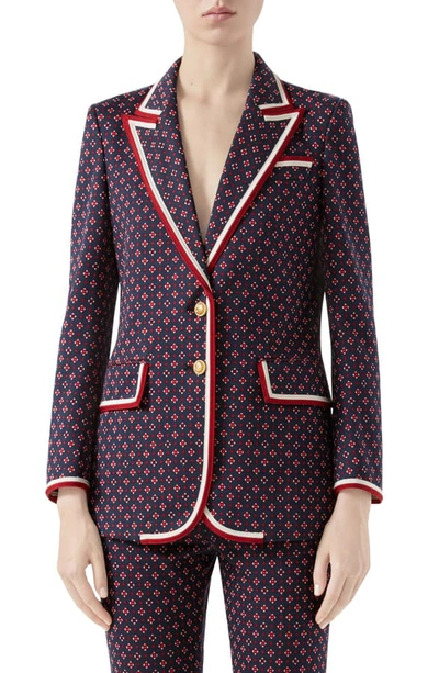 Shop Gucci Geometric Logo Jacquard Jacket In Blue/ Red
