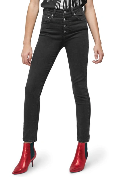 Shop Anine Bing Frida Button Fly Skinny Jeans In Charcoal