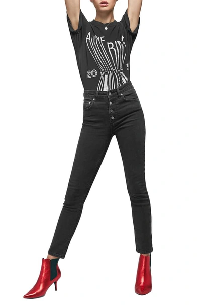 Shop Anine Bing Frida Button Fly Skinny Jeans In Charcoal