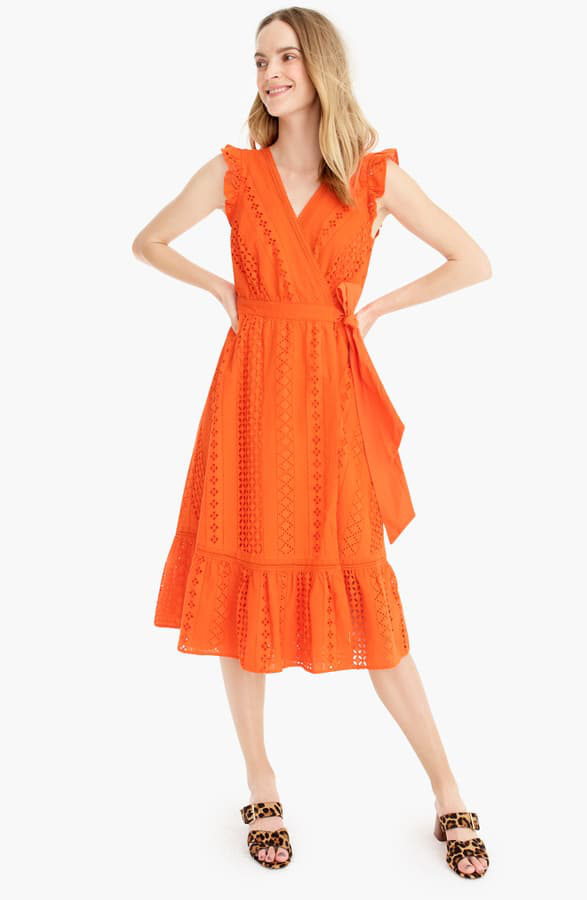 midi wrap dress in allover eyelet
