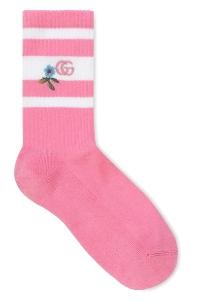 Shop Gucci Embroidered Flower & Double-g Logo Socks In Roseate