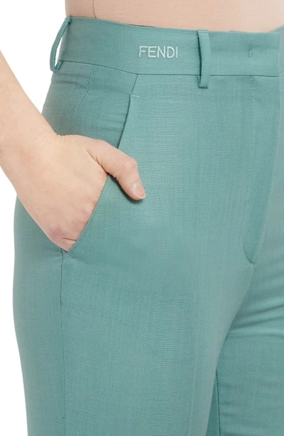 Shop Fendi Embroidered Logo Crop Pants In Blue
