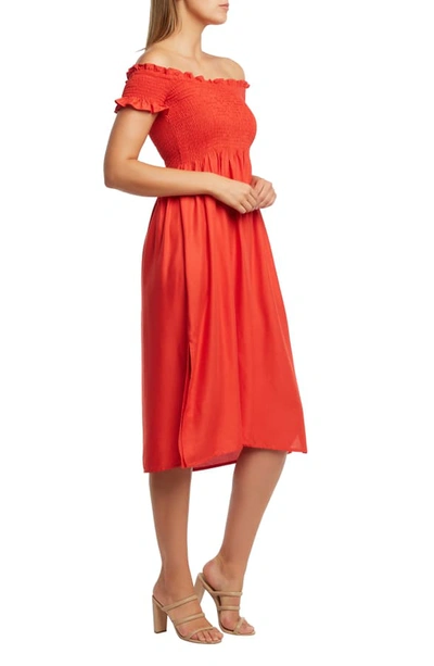 Shop Bardot Cindy Off The Shoulder Dress In Poppy Red