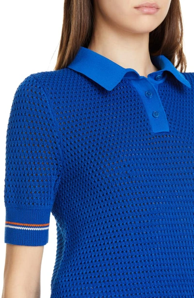 Shop Tory Burch Cotton Polo Sweater In Bondi Blue