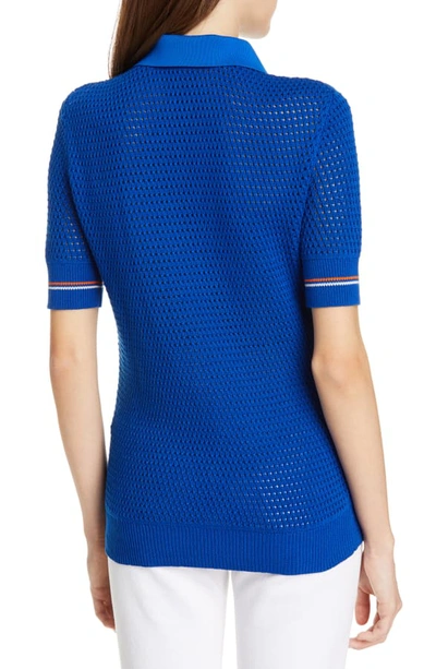 Shop Tory Burch Cotton Polo Sweater In Bondi Blue