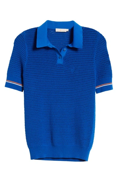Shop Tory Burch Cotton Polo Sweater In Bondi Blue