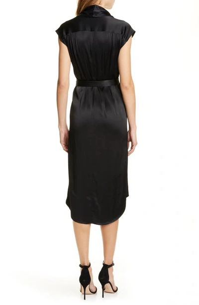 Shop Frame Ibiza Silk Satin Midi Wrap Dress In Noir