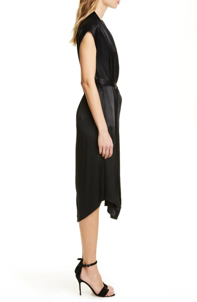 Shop Frame Ibiza Silk Satin Midi Wrap Dress In Noir