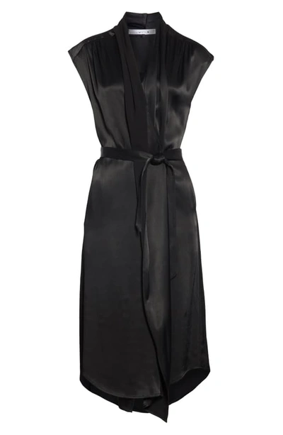 Shop Frame Ibiza Silk Satin Midi Wrap Dress In Noir