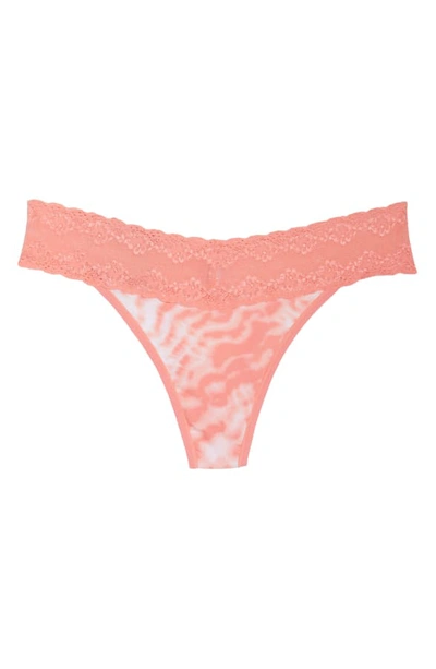 Shop Natori Bliss Perfection Thong In Pop Peach Tie Dye Print