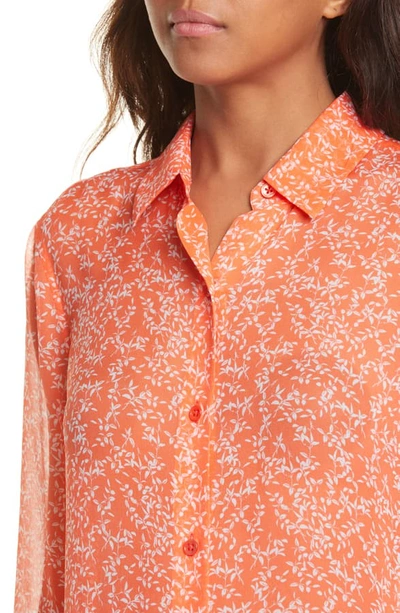 Shop Equipment Essential Silk Chiffon Button-up Shirt In Hot Coral Bright White
