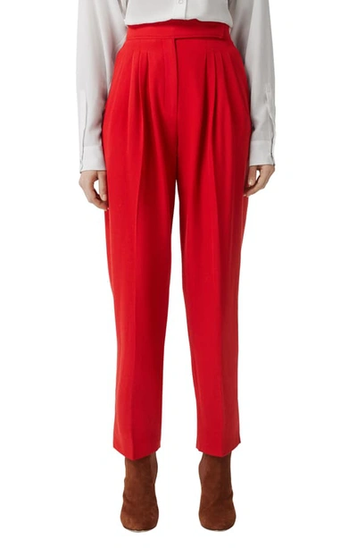 Shop Burberry Marleigh Pleated Wool Pants In Bright Red
