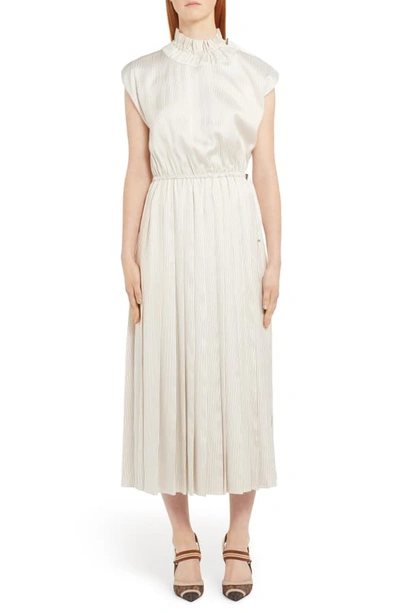 Shop Fendi Pinstripe Drawcord Detail Silk Midi Dress In White