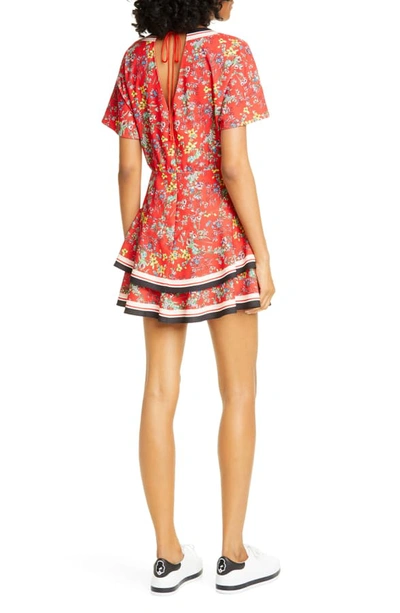 Shop Alice And Olivia Palmira Floral Tie Back Tiered Ruffle Dress In Freesia Blossom Bt Poppy/ Mt
