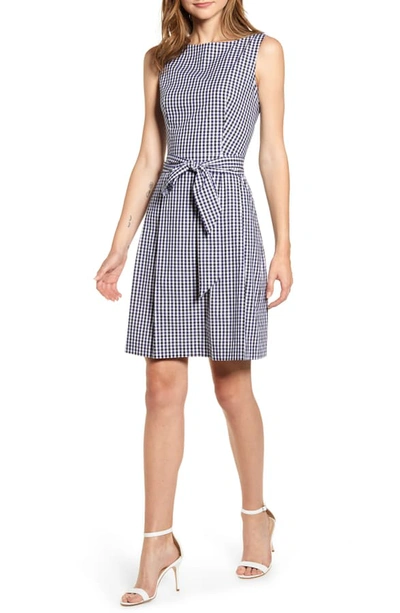 Shop Anne Klein Gingham Fit & Flare Dress In Eclipse Combo