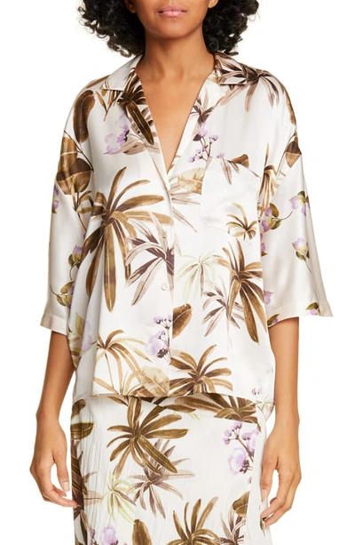 Shop Vince Mixed Tropical Garden Silk Pj Shirt In Pale Alder