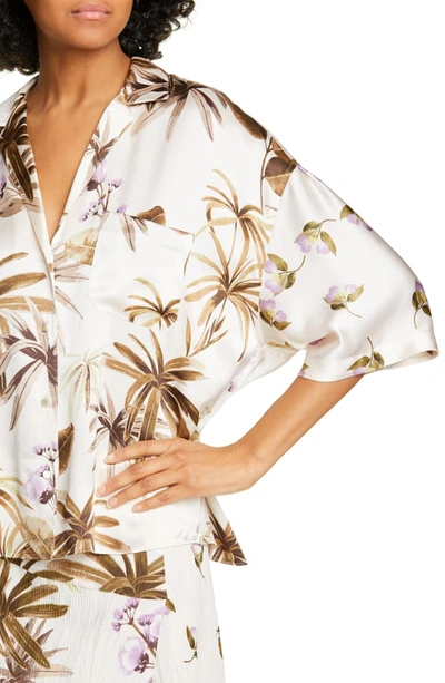 Shop Vince Mixed Tropical Garden Silk Pj Shirt In Pale Alder