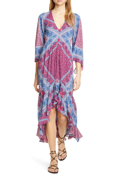 Shop Ba&sh Usso Mixed Print High/low Dress In Framboise