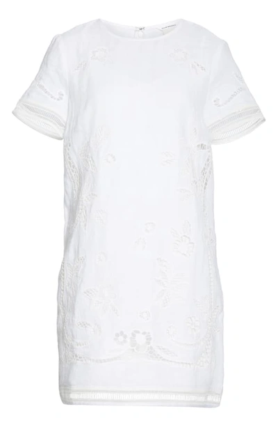 Shop Club Monaco Luceenie Eyelet Detail Linen Shift Dress In Blanc De Blanc