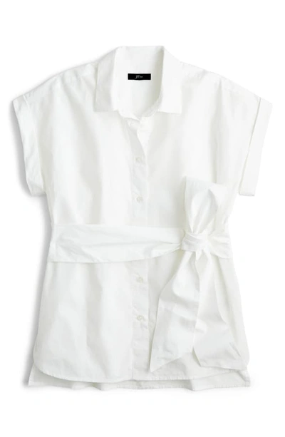 Shop Jcrew Button Front Tie Waist Cotton Poplin Top In White