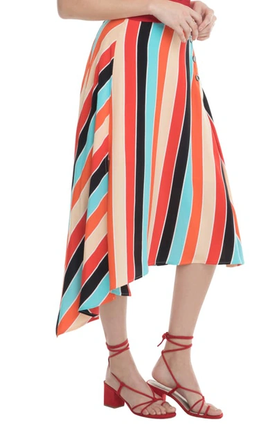 Shop Astr Monica Stripe Asymmetrical Skirt In Aqua/ Orange Stripe