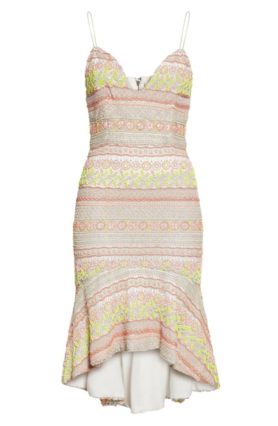 Shop Alice And Olivia Amina All Over Embroidery Sweetheart Neck Cotton Dress In Off White/ Multi